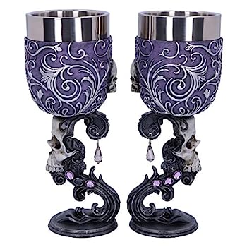 【中古】【輸入品・未使用】Nemesis Now Deaths Desire ツイン スカル ハート ゴブレット2個セット、紫、18.5cm