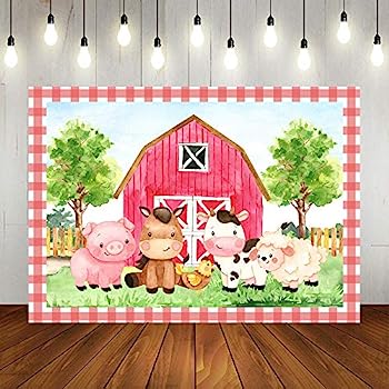 【中古】【輸入品・未使用】Lofaris カートゥーンファームバースデーパーティー 写真撮影用背景幕 スイートガール レッドバーンファームアニマル ハッピーバースデー ベビー