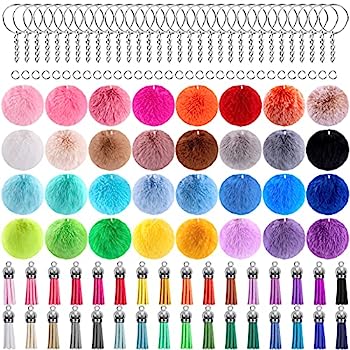 【中古】【輸入品・未使用】BQTQ 160ピース ポンポン付きキーホルダー タッセル ふわふわポンポンボール フェイクファー ポンポンキーホルダー タッセルとキーリング付き｜スカイマーケットプラス