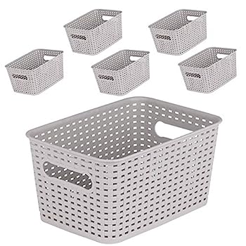 【中古】【輸入品・未使用】MBKO プラスチック収納バスケット - キッチン オフィス パントリー オーガナイザー 収納容器 (スモール-6パック、グレー)