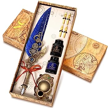 【中古】【インポート品・未当てはめる】NC Feather カリグラフィーペンセット インキ瓶2本と取り替えっこ能力のあるな書きもの先4本 メカニカルクイルペン1本 書きもの保持者 表意文字書きもの 書きあらわす用 置き手紙の書