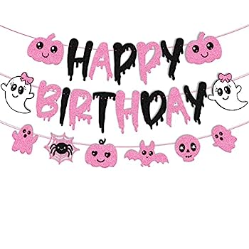 【中古】【輸入品・未使用】ピンク ブラック ハロウィン 誕生日 バナー ハロウィン 幽霊 バット ハッピーブーデー リトルブーテーマ 女の子 ハロウィン ハッピーバースデー