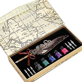 【中古】【輸入品・未使用】羽ペンインクセット フェザーペンインクセット インクボトル6本 交換可能なステンレススチールペン先6本 メカニカルクイル 書道ペン 書道ペン 手