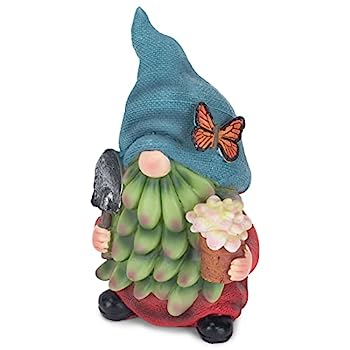 【中古】【輸入品・未使用】Napco 多肉植物ノーム 植木鉢付き 高さ6.75インチ ブルー レッド グリーン 樹脂 ガーデンフィギュア｜スカイマーケットプラス