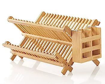 【中古】【インポート品・未当て嵌める】HBlife ディッシュ仕合わせ 竹製 折りたたみ式 2段 折りたたみ式 水切り仕合わせ 食器類保持者仕掛ける 食器保持者仕掛ける 食器仕合わせ付き添い人