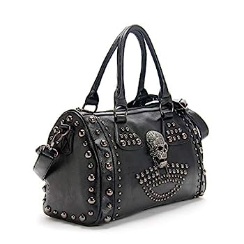 【中古】【輸入品・未使用】レディース スカルハンドバッグ 大容量 ゴシック ショルダーバッグ スタッズドドクター ハンドバッグ, ブラック, 1｜スカイマーケットプラス