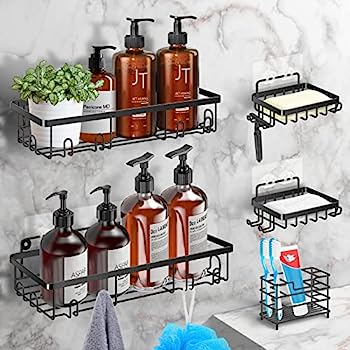 【中古】【輸入品・未使用】シャワーキャディシェルフ 5個パック ソープディッシュ&歯ブラシホルダー付き 粘着シャワーオーガナイザー フック付き 防錆 304ステンレススチー