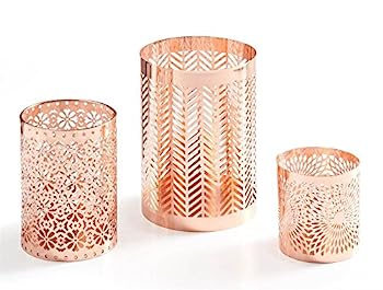 【中古】【輸入品・未使用】3PCローズゴールドフィリグリーHurricanes Candle Holder