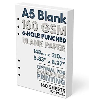 【中古】【輸入品・未使用】A5白紙、160GSM、6穴パンチ、160枚/320ページ、ホワイト、148mm x 210mm (5.85インチ x 8.25インチ)。