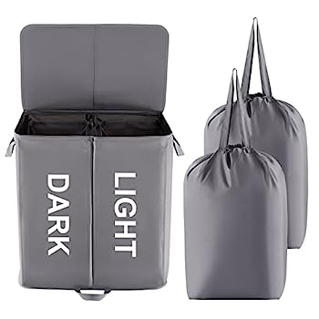 【中古】【インポート品・未当て嵌める】Lifewit (ライフウィット) 125L ダブルランドリーバスケット 蓋付き添い人 取りはずし能力のあるなランドリー御徒面子付き添い人 大きな分け取り提げ篭 折りたたみ式