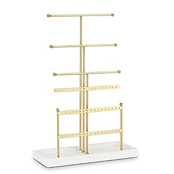 【中古】【輸入品・未使用】CILXGQLN ジュエリーオーガナイザー ジュエリーホルダースタンド 6段 イヤリングホルダー オーガナイザー 木製トレイ付き ゴールデンネックレス｜スカイマーケットプラス
