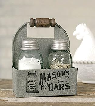 【中古】【輸入品・未使用】(Wood Handle) - 1 X Mason's Jars Box Salt and Pepper Caddy with Wood Handle