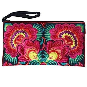【中古】【輸入品・未使用】Sabai jai 可愛いアジアン雑貨 ハンドメイド刺繍ポーチ オリエンタルなツインフラワーの模様
