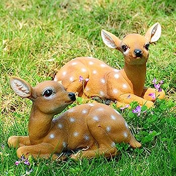 【中古】【インポート品・未当て嵌める】鹿の像 2個 鹿の飾りつけ 練りあわせる脂 庭の刻みつける 庭の像 雨合羽 日焼打ちきり地域社会中庭 庭用