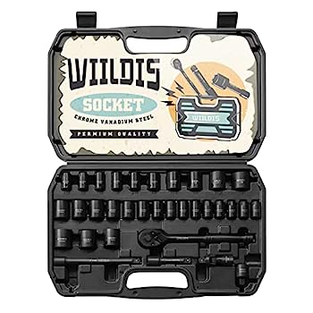 【中古】【輸入品・未使用】WIILDIS Impact Socket Set, 33-Piece, 3/8" Drive Socket Set with 72 Teeth Reversible Ratchet Wrench, CR-V, 6 Point, SAE/Metric, 5/16 Inc|スカイマーケットプラス