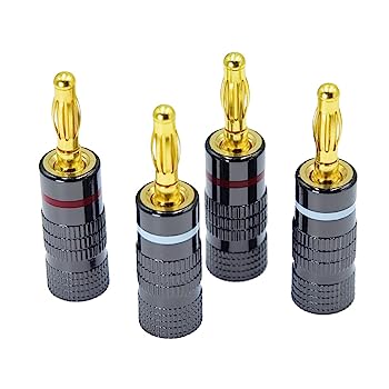 【中古】【輸入品・未使用】4mm オーディオプラグ ジャック バナナプラグ スピーカーワイヤー 24K 金メッキ バナナアダプターケーブル コネクタークリップ 4個パック
