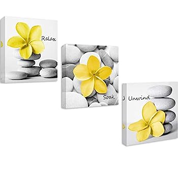 【中古】【輸入品・未使用】イエローグレーバスルーム壁アートキャンバスプリント装飾、リラックスSoak Unwind Modern Bath Decor|スカイマーケットプラス
