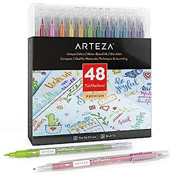 【中古】【輸入品・未使用】ARTEZA TwiMarkerセット、48色マーカー、デュアルチップ（ファインチップおよびブラシチップ）塗り絵、書道、スケッチ、塗りつぶし、ドローイン｜スカイマーケットプラス