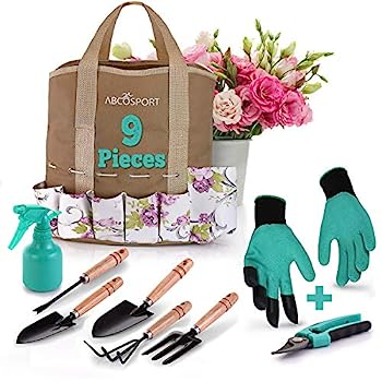 【中古】【輸入品・未使用】Garden Tools Set - 9 Piece Gardening Kit - Easy to Carry Tote Bag - Pretty Floral Design - Ergonomic Wooden Handle - Heavy Duty - Bonus|スカイマーケットプラス