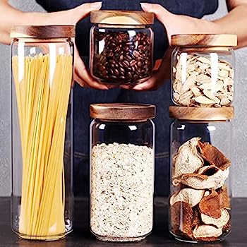 【中古】【輸入品・未使用】SAIOOL Set of 5?Kitchen Canisters,Thick, Stackable, Natural Style,Cookie, Rice and Spice Jars - Sugar or Flour Container - Big and Sma