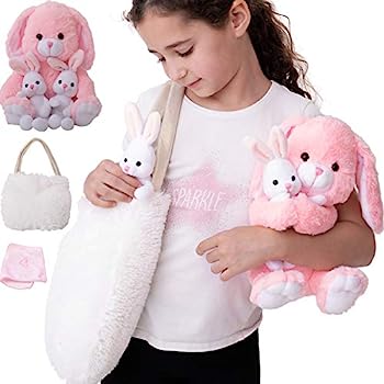 【中古】【輸入品・未使用】女の子用バニーおもちゃ 5点セット。ママ、2 ベビーウサギのおもちゃ、XL ふわふわのバッグと赤ちゃん人形ブランケット。かわいいぬいぐるみギフ