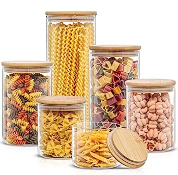 【中古】【輸入品・未使用】JoyJolt ホウケイ酸ガラスジャー 竹蓋6個セット気密密封可能コンテナ6個セット食品ジャーキャニスター パントリー収納とキッチンの整理用