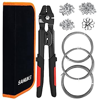 【中古】【輸入品・未使用】ワイヤーロープ圧着工具 3/64 5/64 1/16 ワイヤーロープ用 ステンレススチール304ワイヤーケーブル付き 3サイズ 33フィート スリーブ150個 シン