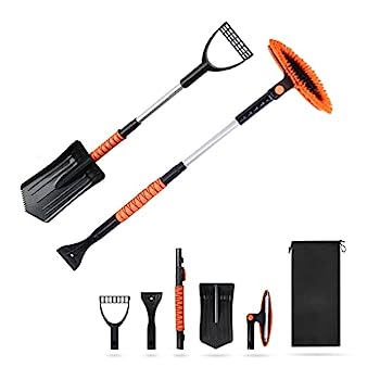 【中古】【輸入品・未使用】EcoNour 37インチ 6 in 1 スノーシャベルとスノーブラシ 車用 270度回転スノーブラシ 車のフロントガラス用アイススクレーパー 傷をつけない雪除