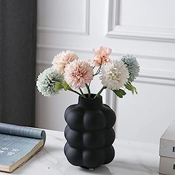 【中古】【輸入品・未使用】Mowtanco ブラックセラミック花瓶 - 小さな球形の花瓶 センターピース用 3つの床のデザイン モダンなホームデコレーション ボーホー装飾花瓶 -