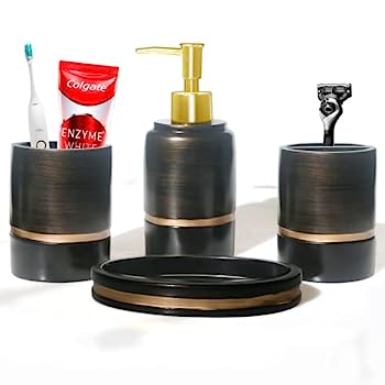 【中古】【輸入品・未使用】樹脂製バスルームアクセサリーセット カップ1個、歯ブラシホルダー1個、ソープディッシュ 1個、ソープディスペンサー1個、バスルームのカウンタ