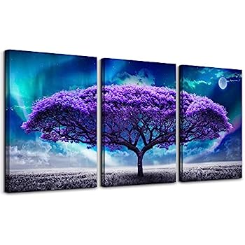 【中古】【インポート品・未当てはめる】キャンバスウォールアート リビング御部屋用 農園棲み家 寝部屋用壁かざり付ける 紫の木 抽象化的な見晴らし 活動写真 芸術細工物 帆布刷り上げる 事務室