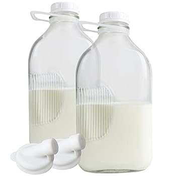 【中古】【インポート品・未当て嵌める】(2, 1890ml) - The Dairy Shoppe Heavy Glass Milk Bottles 1890ml Jugs with Extra Lids (2, 1890ml)