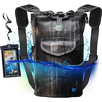 【中古】【輸入品・未使用】(20L, Black 20L) - Luck route Waterproof Dry Bag with Backpack Straps and Pockets - Floating DryBag for Beach - Sack for Kayaking Boati