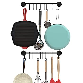 【中古】【輸入品・未使用】Wall Mount 41cm Cookware Pot Pan Lid Rack Kitchen Organiser Rod with 20 S-Hooks Set of 2 Black