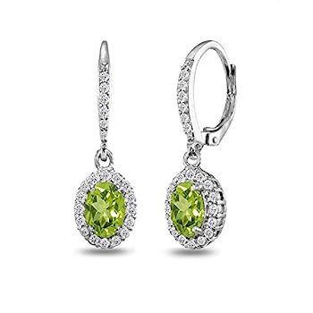 【中古】【輸入品・未使用】Sterling Silver Genuine, Created and Simulated Gemstone Birthstone Oval Dangle Halo Leverback Earrings with White Topaz Accents｜スカイマーケットプラス