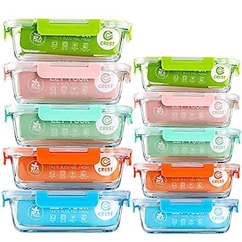 【中古】【輸入品・未使用】[10パック] ガラス製食品保存容器 (5色セット) 調理用容器 キッチン用 家庭用 密閉ガラスランチボックス