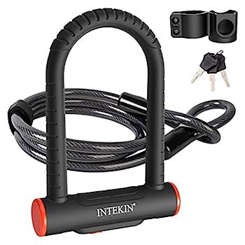 【中古】【インポート品・未当て嵌める】INTEKIN 自動二輪車 U鍵を掛ける 高耐久 銀輪鍵を掛ける 銀輪鍵を掛ける 16粍 U鍵を掛ける 長さ5フート 安全保障有線テレビ 牢固たるなマウント鉤括弧付き添い人 自 スポーツ・アウトドア-ロック