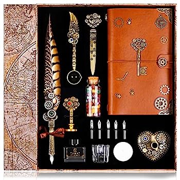 【中古】【インポート品・未当てはめる】NC Quillペンインクセット、羽根インキ書き割りには、クイルペン、ノートパソ、取り替えっこ能力のあるな書きもの先5個、消し印、刀圭、蝋涙ビーズ、