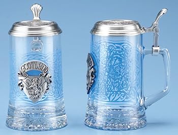 【中古】【インポート品・未当てはめる】Scotland German Glass Beer Stein Scottish Mug Pewter Knotwork Thistles Decal