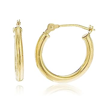 【中古】【輸入品・未使用】10K イエローゴールド 2mm ベーシックなピンで留めるフープ型ピアス(全サイズあります)