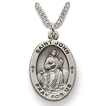 【中古】【輸入品・未使用】スターリングシルバー楕円形Saint John the Evangelistメダル、7?/ 8インチ