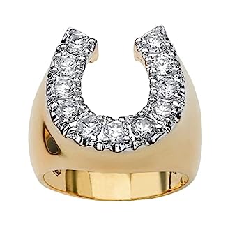 【中古】【輸入品・未使用】PalmBeach Jewelry メンズ イエローゴールドメッキ ラウンドキュービックジルコニア ラッキーホースシューリング サイズ7~13, 金属, キュービッ