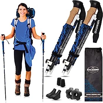 【中古】【輸入品・未使用】Equipeak Collapsible Folding Hiking \u0026 Trekking Sticks - 2 Aluminum Walking Poles with real Cork \u0026 EVA Handle Grip SET - Ultra Strong Lo