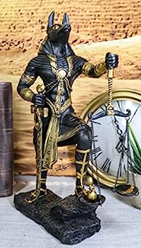 【中古】【輸入品・未使用】Ebros 古代エジプト神 アヌビス 正義のスケール付き 死者と後世の神 重さを計る オーストリッチ フェザーフィギュア 高さ10インチ (ブラックとゴ