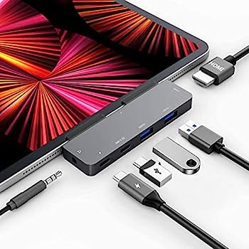 【中古】【輸入品・未使用】アダプター iPad Pro USB C ハブ 11/12.9 2022-2018/iPad Air 4/5/iPad Mini 6用 6in1 USB C アダプター 4K HDMI 3.5mmオーディオジャック 2 x U