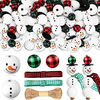 【中古】【輸入品・未使用】Yulejo 180ピース クリスマス 雪だるま 木製ビーズ 冬の木製ビーズ クリスマス バッファロー格子縞 木製ラウンドビーズ クリスマスプリント 木製|スカイマーケットプラス