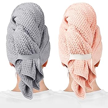 【中古】【インポート品・未当て嵌める】2枚仕掛ける L大きさ マイクロファイバーヘアタオル 成人女性用 超吸いいれる性 速乾燥状態 ヘアドライタオル 巻き髪 ロング\u0026遊撃手髪の毛用 縮れ押しとどめる ヘアターバ