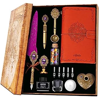 【中古】【輸入品・未使用】羽ペンインクセット 羽インクセット 羽インクセット 羽ペン、ノートブック、交換可能なペン先5本 ギフトセレクション カリグラフィーペンセット|スカイマーケットプラス