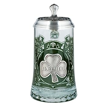 【中古】【インポート品・未当てはめる】Ireland Glass Beer Stein With Pewter Lid and Pewter Shamrock