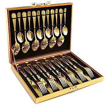 【中古】【輸入品・未使用】OGORI ゴールド銀食器セット 24ピース ゴールド鍛造ステンレススチール食器セット 6人分